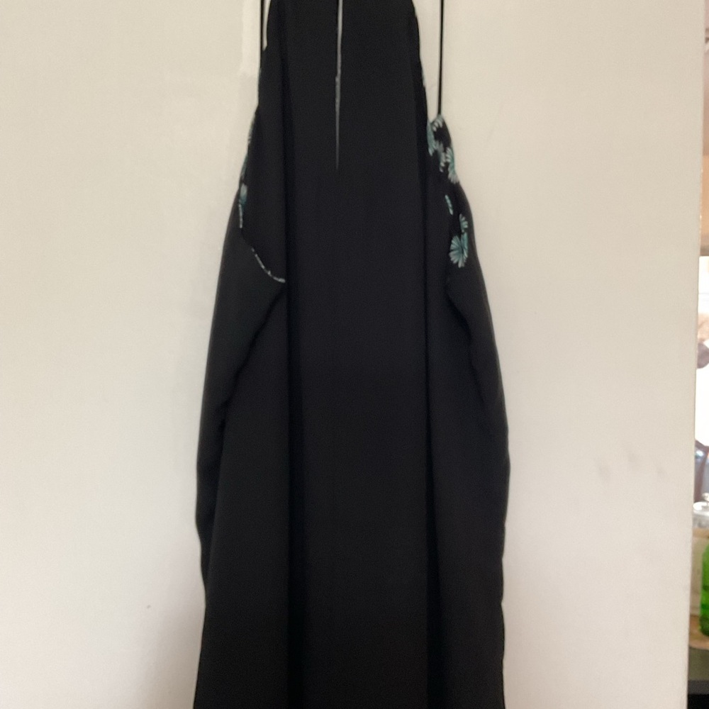 Black Sleeveless blouse  with Teal Floral Detail reversible